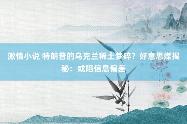 激情小说 特朗普的乌克兰稀土梦碎？好意思媒揭秘：或陷信息偏差